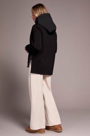 Quilted-Front Combo Puffer Coat-Black