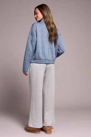 Quilted Lightweight Zip-Front Mock Neck Jacket-Slateblue