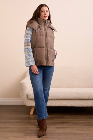 Quilted Puffer Vest With Removable Hood-Fossil