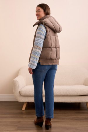 Quilted Puffer Vest With Removable Hood-Fossil