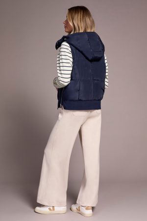 Quilted Puffer Vest With Removable Hood-Sapphire