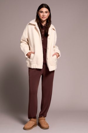 Soft Boucle Bomber Jacket With Hidden Snaps-Cream