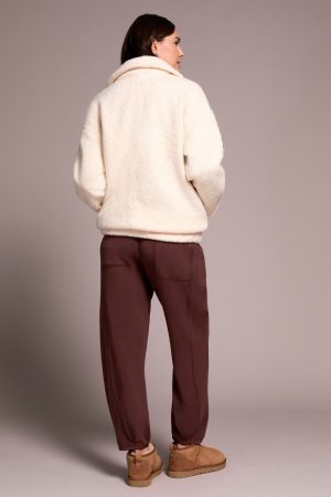 Soft Boucle Bomber Jacket With Hidden Snaps-Cream