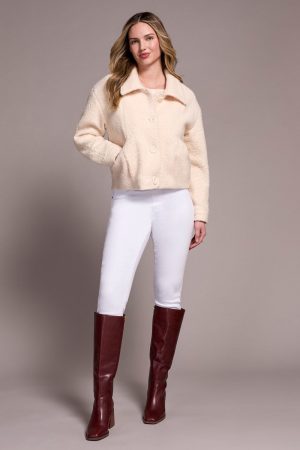 Soft Boucle Button-Front Jacket-Cream