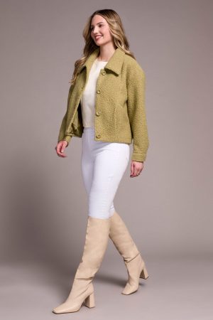 Soft Boucle Button-Front Jacket-Oliveleaf
