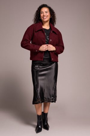 Soft Boucle Button-Front Jacket-Passion plum