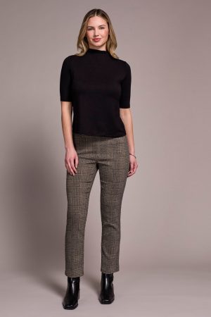 Soft French Terry Funnel Neck Elbow Sleeve Top-Black