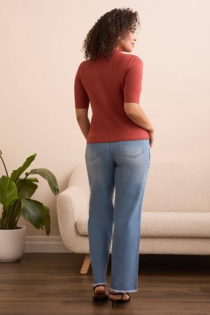 Soft French Terry Funnel Neck Elbow Sleeve Top-Dk toffee