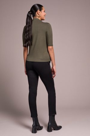 Soft French Terry Funnel Neck Elbow Sleeve Top-Spruce