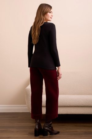 Soft French Terry Scoop Neck Long Sleeve Top-Black