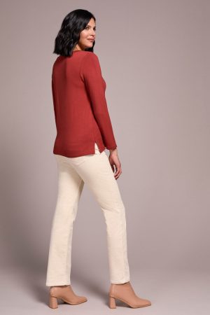 Soft French Terry Scoop Neck Long Sleeve Top-Dk toffee
