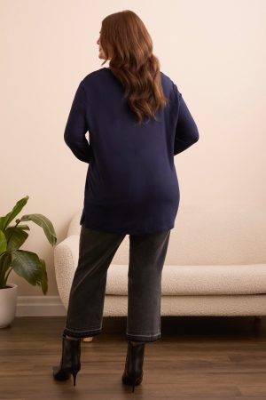 Soft French Terry Scoop Neck Long Sleeve Top-Nightfall