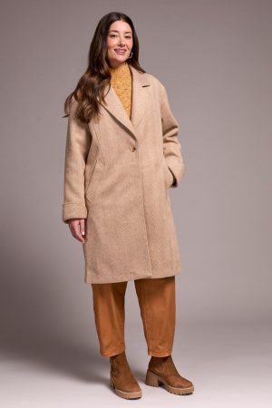 Soft Herringbone Button Front Loose Fit Overcoat-Biscotti