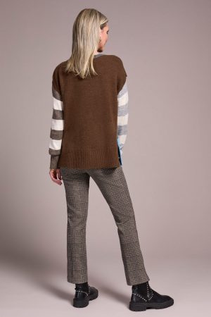 Soft Knit Combo Striped Boat Neck Sweater-Celestial