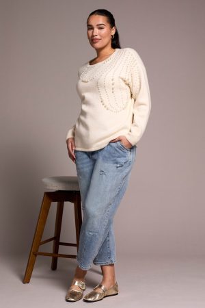 Soft Pearl Applique Dolman Sleeve Sweater-Sandstone
