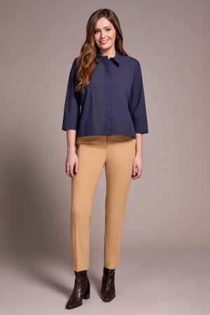 Soft Poplin 3/4 Sleeve Button-Front Shirt-Sapphire