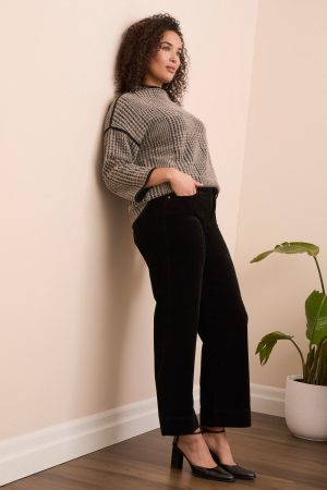 Soft Stretch Corduroy High Rise Ankle Pant-Black