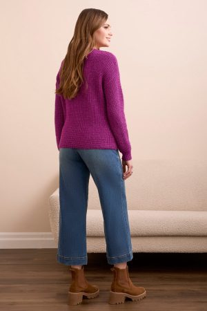 Soft Touch Drop Shoulder V-Neck Sweater-Dahlia mauve