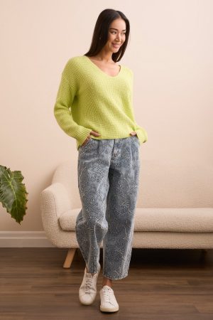 Soft Touch Drop Shoulder V-Neck Sweater-Limemist