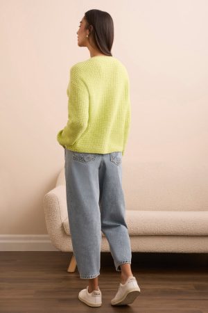 Soft Touch Drop Shoulder V-Neck Sweater-Limemist