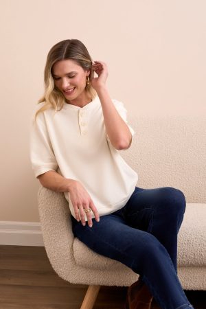 Soft Touch French Terry Henley Top-Cream