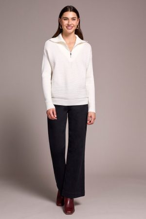 Soft Zip-Up V-Neck Sweater-Eggshell