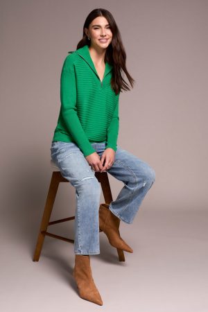 Soft Zip-Up V-Neck Sweater-Fieldgreen
