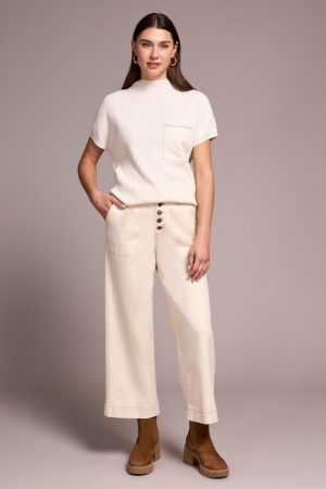 Sophia Curvy Button Fly Wide Leg Crop Jeans-Ecru