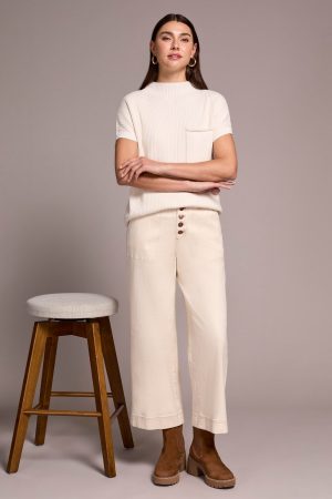 Sophia Curvy Button Fly Wide Leg Crop Jeans-Ecru