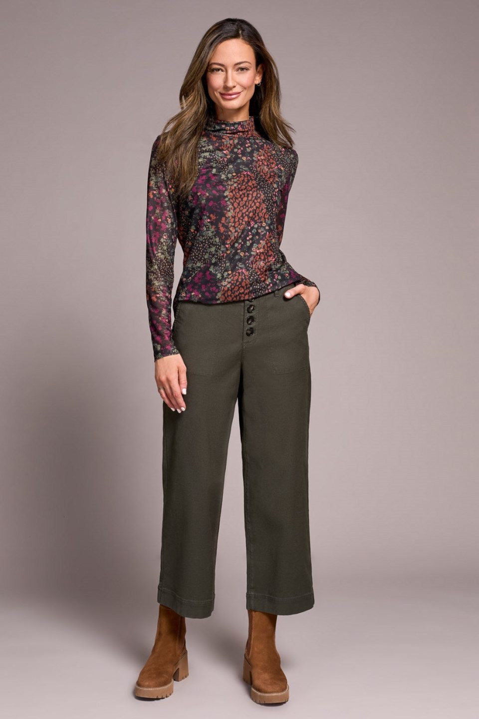 Stretch Cotton Sophia Curvy Wide Leg Jeans-Spruce