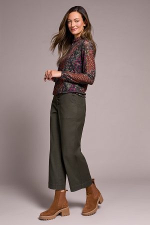 Stretch Cotton Sophia Curvy Wide Leg Jeans-Spruce