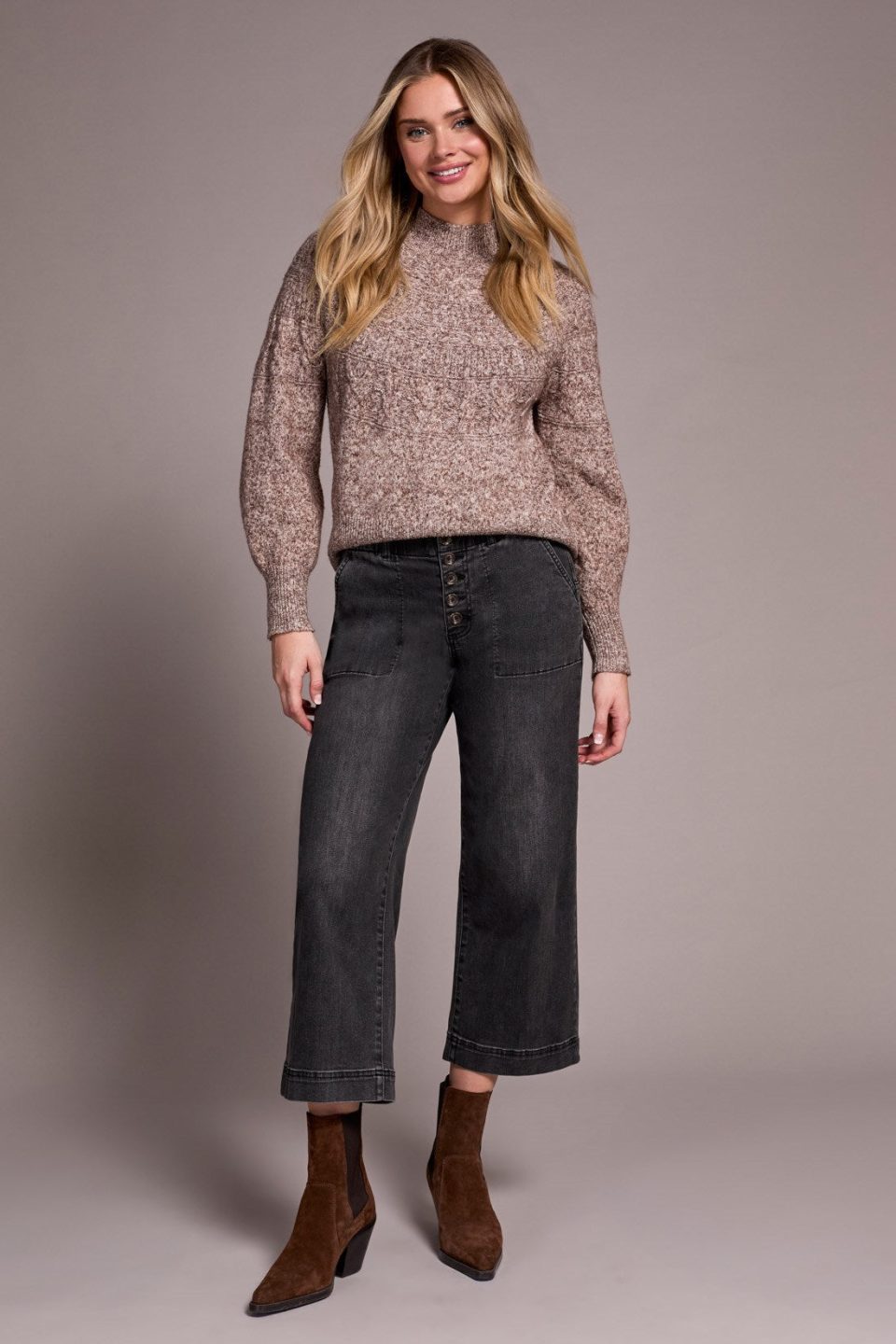 Sophia Curvy Comfort Stretch Wide Leg Crop Jeans-Blackmist