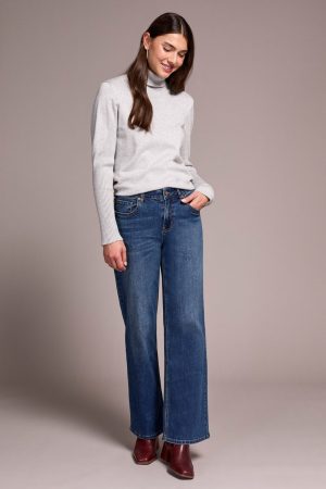 Sophia Curvy Hugging Wide Leg Jeans-Antiqueblue