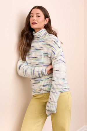 Space Dye Turtleneck Sweater-M cream
