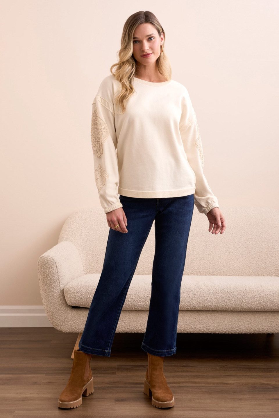 Special Wash Drop Shoulder Sweatshirt-Cream