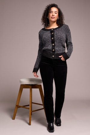 Straight Leg Stretch Corduroy Pants-Black