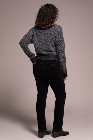 Straight Leg Stretch Corduroy Pants-Black