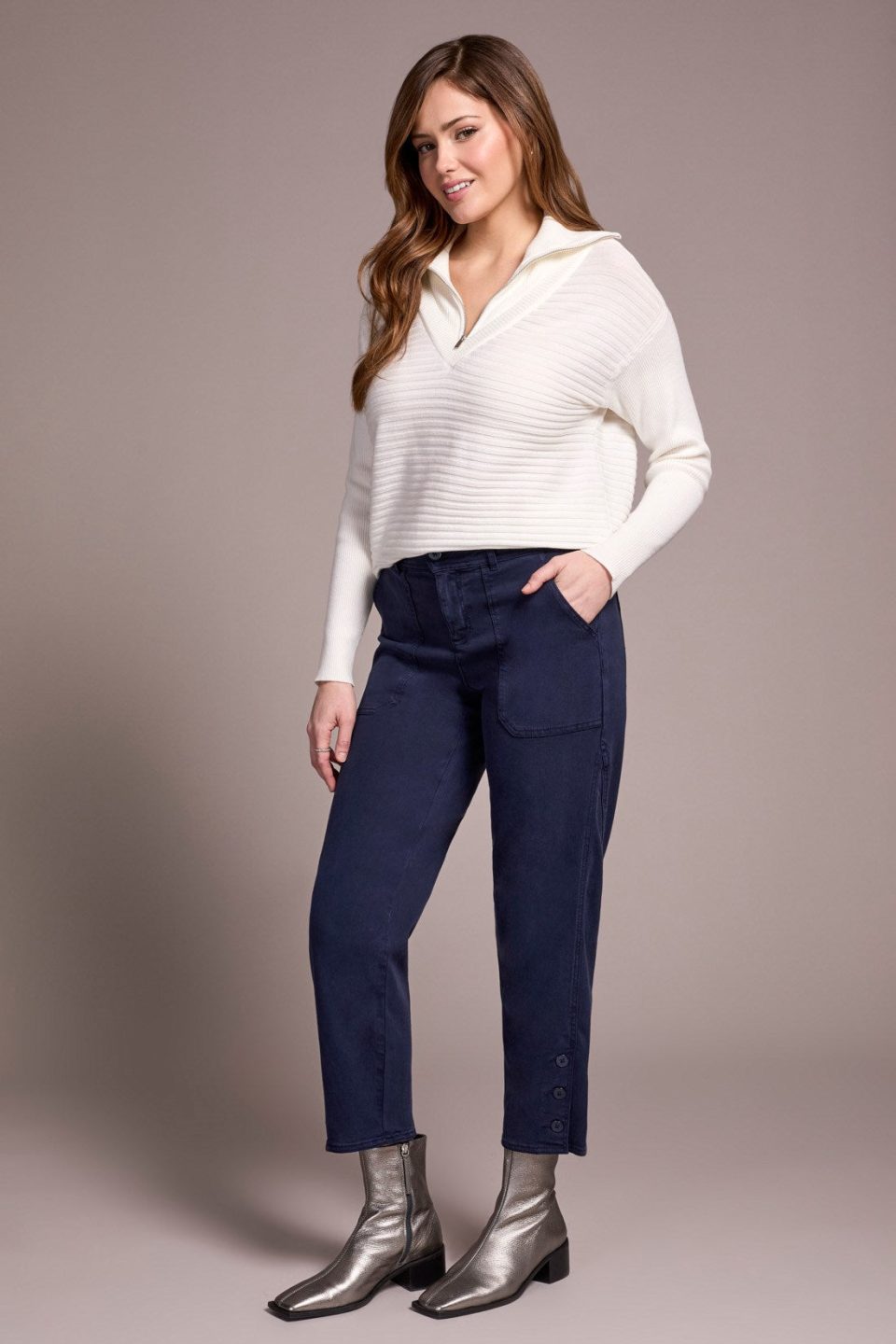 Stretch Twill Patch Pocket Ankle Pants-Sapphire
