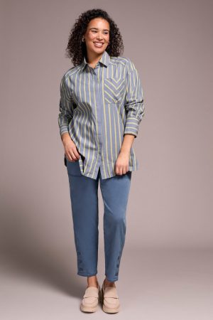 Stretch Twill Patch Pocket Ankle Pants-Slateblue