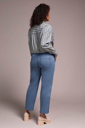 Stretch Twill Patch Pocket Ankle Pants-Slateblue
