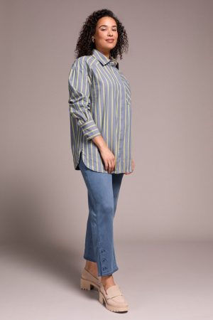 Stripe Button-Front Dress Shirt-Slateblue