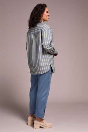 Stripe Button-Front Dress Shirt-Slateblue