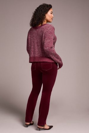 Stripe Long-Sleeve Reversible Sweater-Wine