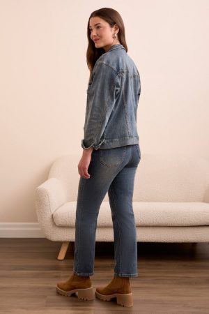 Stud-Accent Girlfriend Denim Jacket-Vintage