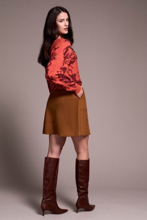 Suede A-Line Button Front Skirt-Biscotti