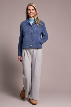 Super Soft Boucle Button-Front Jacket-Marine