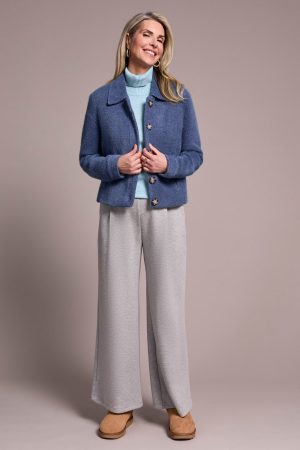 Super Soft Boucle Button-Front Jacket-Marine