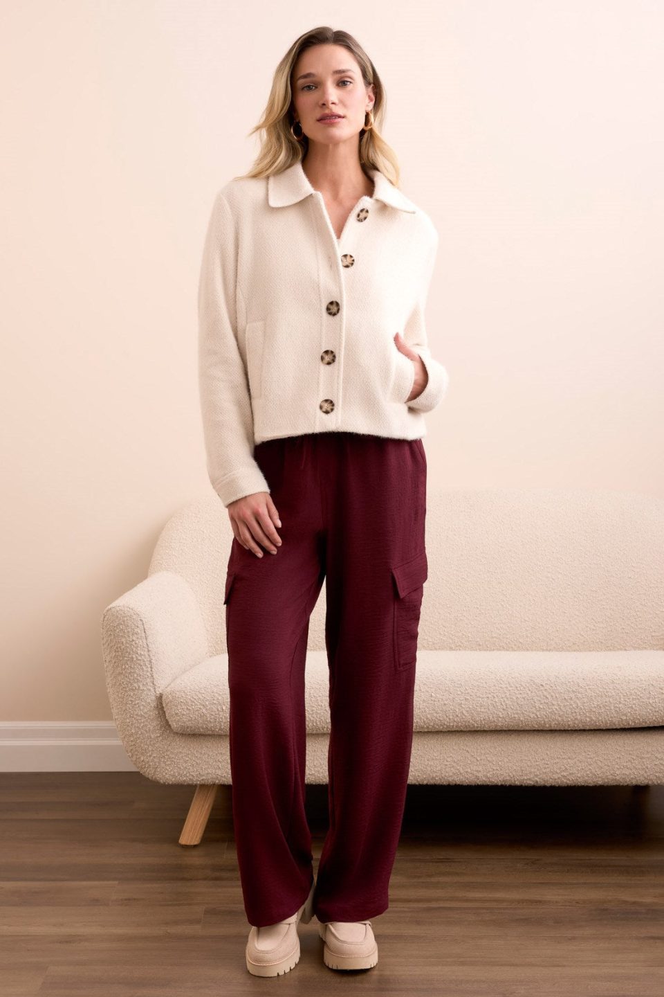 Super Soft Boucle Button-Front Jacket-Moonstone