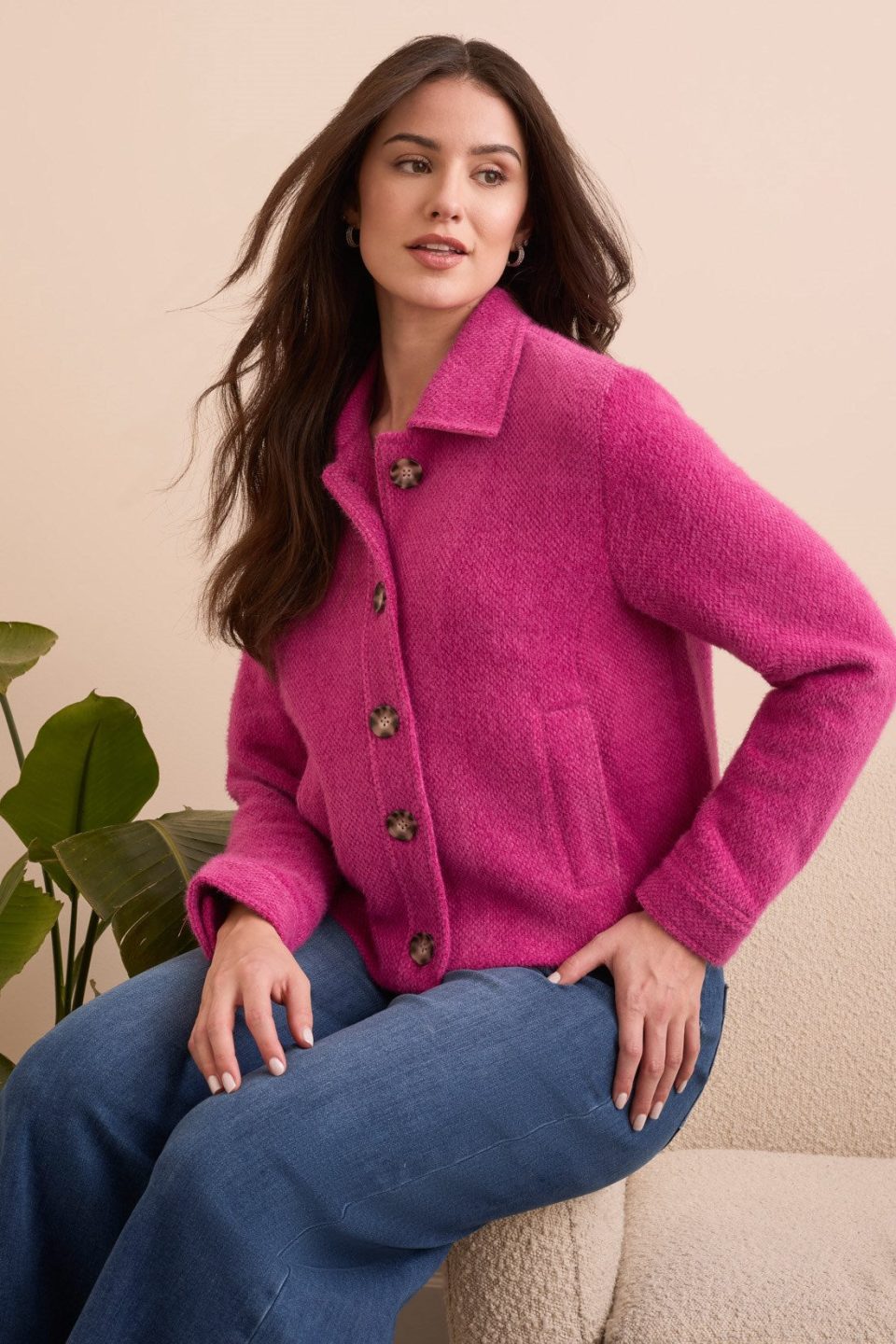 Super Soft Boucle Button-Front Jacket-Pink flambe