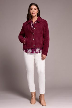 Super Soft Boucle Button-Front Jacket-Wine